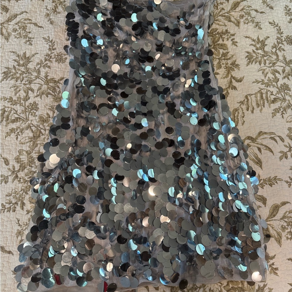 Silver Sequin Sleeveless Dress